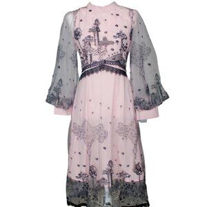 Pink Embroidered Midi Dress